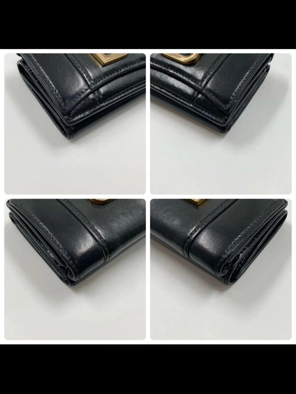 Balenciaga Black Leather Mini Wallet with Gold B Emblem
